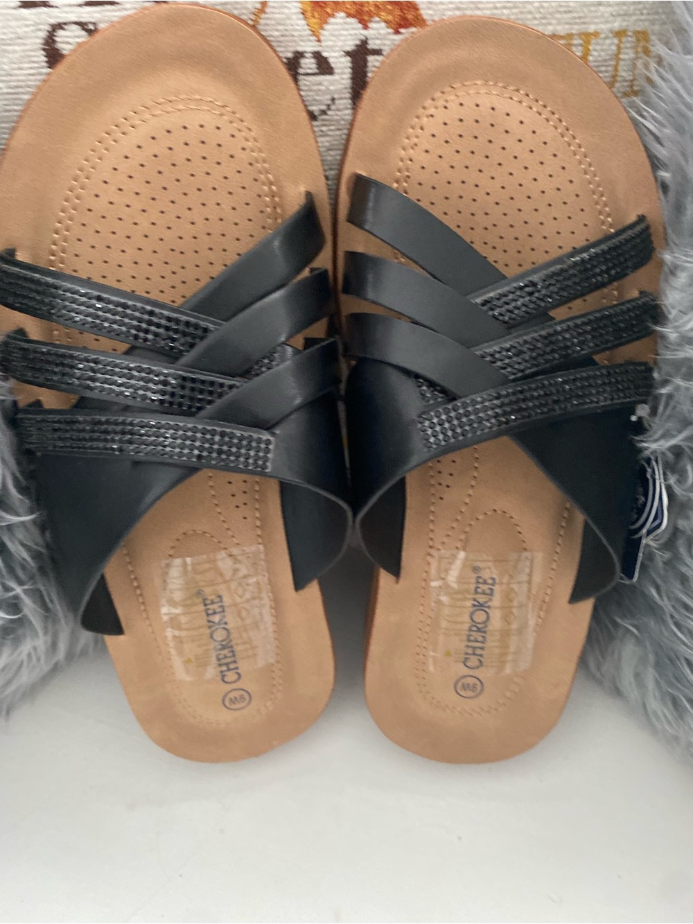 Cherokee Women's Black Strappy Slide Sandals